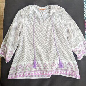 OLIPHANT Women Purple Gray Tassel Tunic Blouse